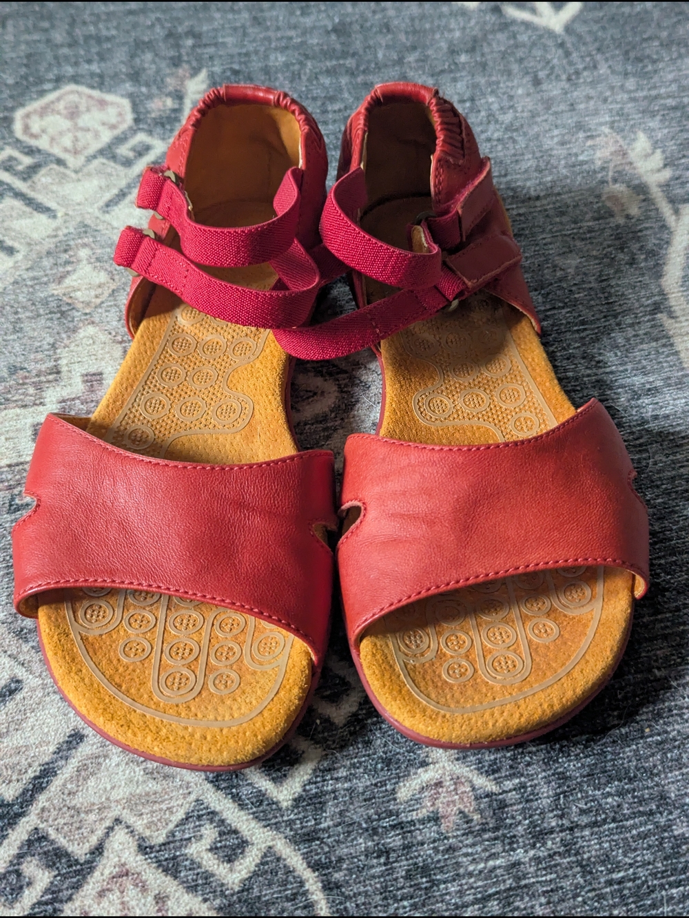 Camper Peu Circuit Red Leather Open-Toe Sandals with Adjustable Straps